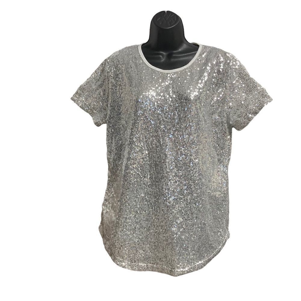 SPADEHILL,Women’s Sparkly Silver Party Top,Size XL, Short Sleeves, New With Tags